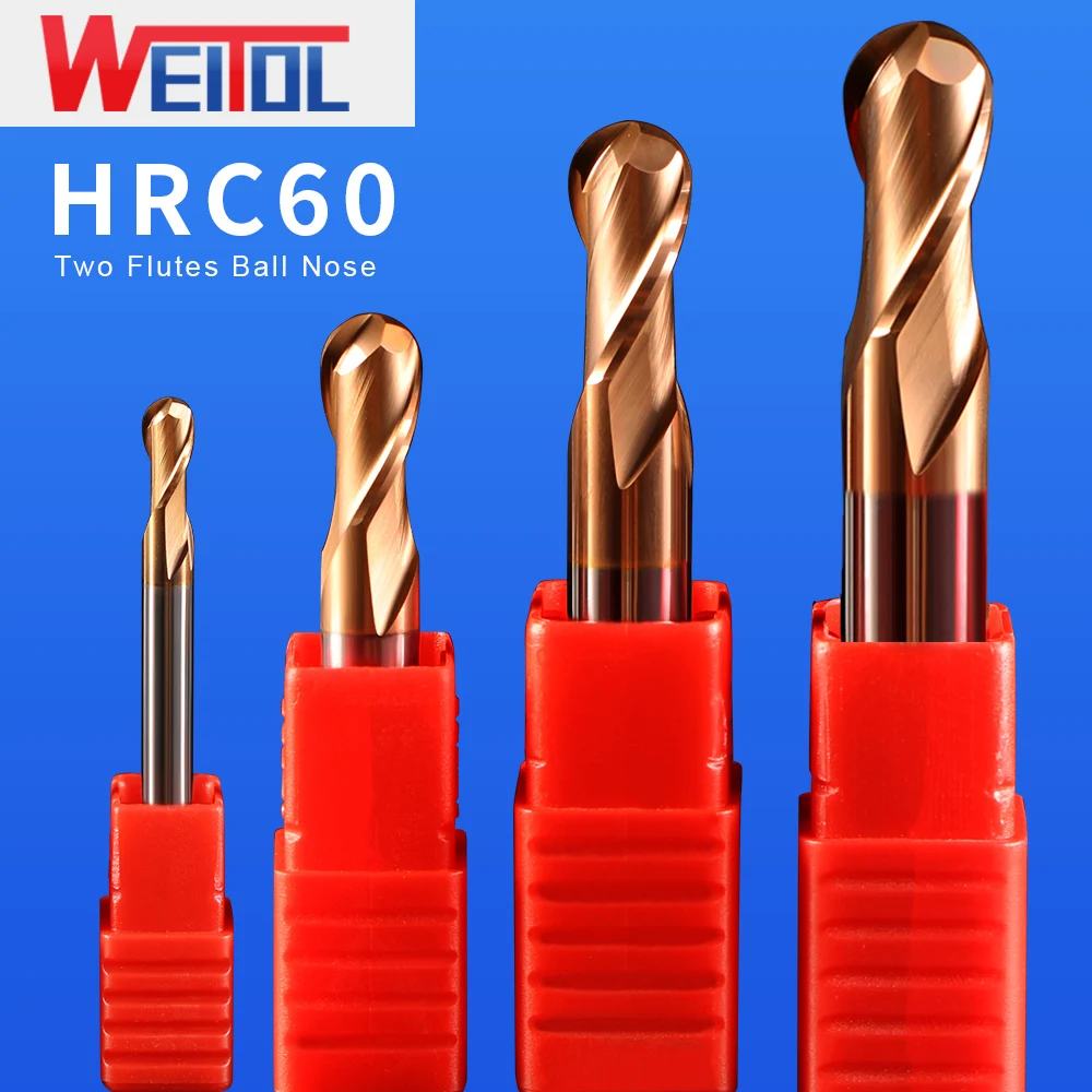 Weitol-タングステンカーバイドエンドミル,ダブルフルート,ボールノーズ,ルータービット,カッティングビット,CNCフライス,送料無料,hrc60