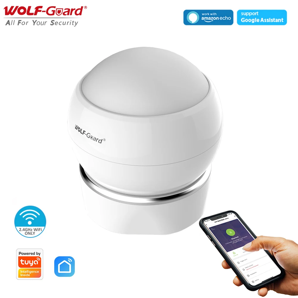 

Wolf Guard HW-W09 Mini WiFi PIR Motion Detector Human Infrared Sensor Tuya APP Notification, 5M Detection Distance Alexa Google