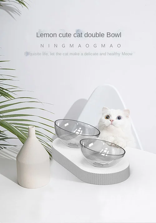 

15° adjustable double dog food bowl with stand Food grade material Protect cervical spine Oblique mouth cat water pets