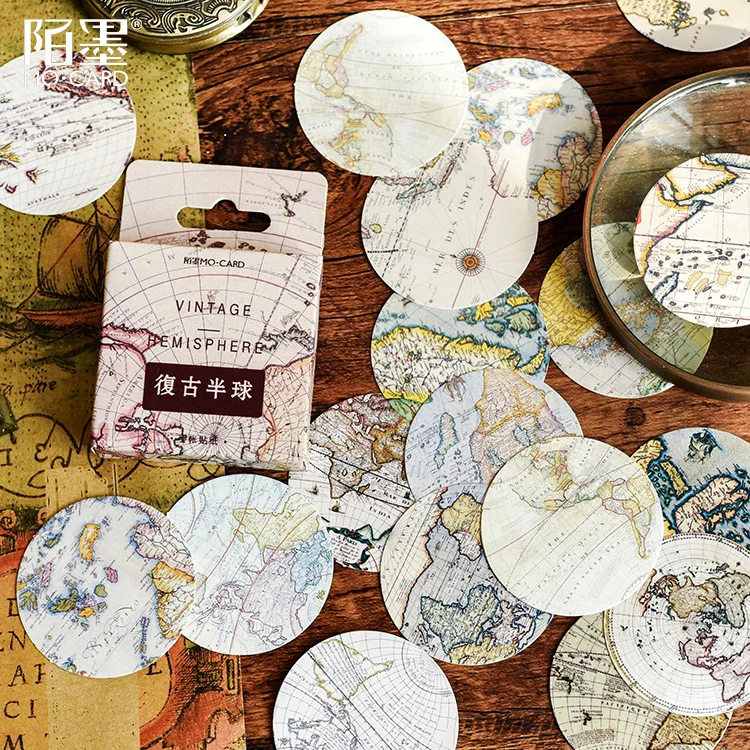 46Pcs/Box Retro Hemisphere Creative Handbook Decoration Stickers Scrapbooking Stationery Planner Accessories Office Supplies