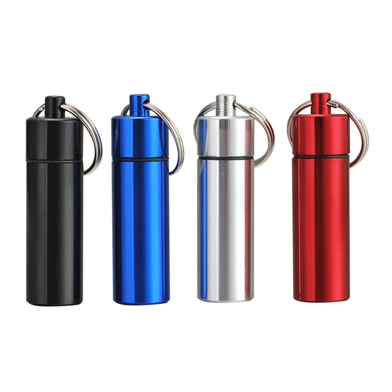 1pc Waterproof Aluminum Pill Box Medicine Case Container Bottle Holder Keychain Carabiner Outdoor Pill Case PillBox 4 Colors