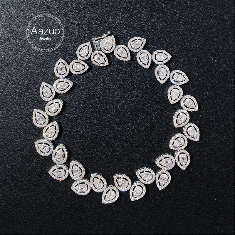 Aazuo Real 18K White Gold Real Diamonds 3.50ct Luxury WaterDrop Bracelet For Woman Upscale Trendy Wedding Engagement Party Au750