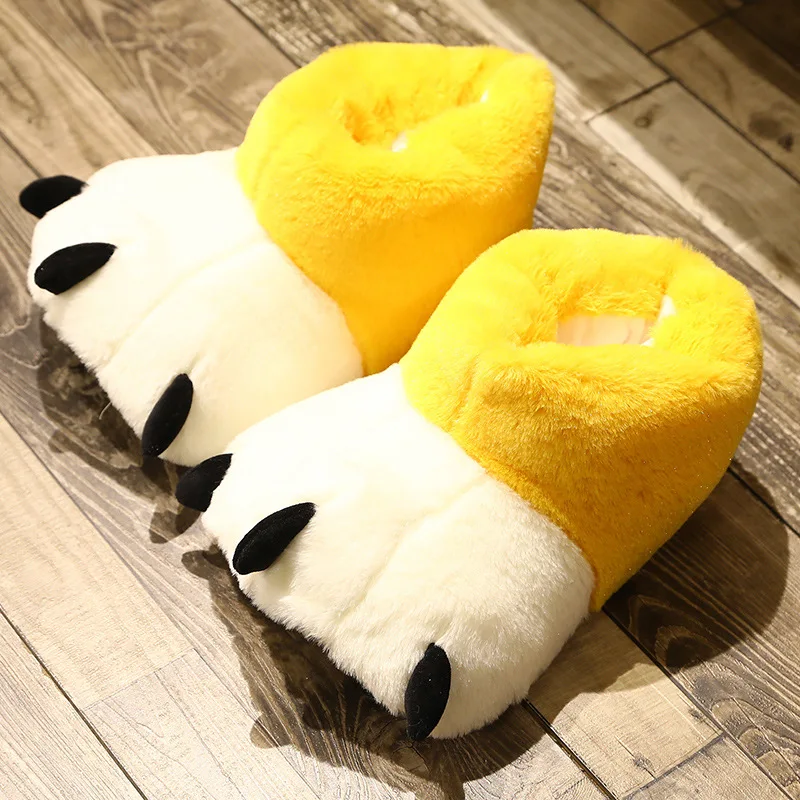 Fun Animals Bear Paw Ankle Boots Slippers for Winter Female House Furry Fur Girls Home Floor Fluffy Bear Paw Claw Flip Flops