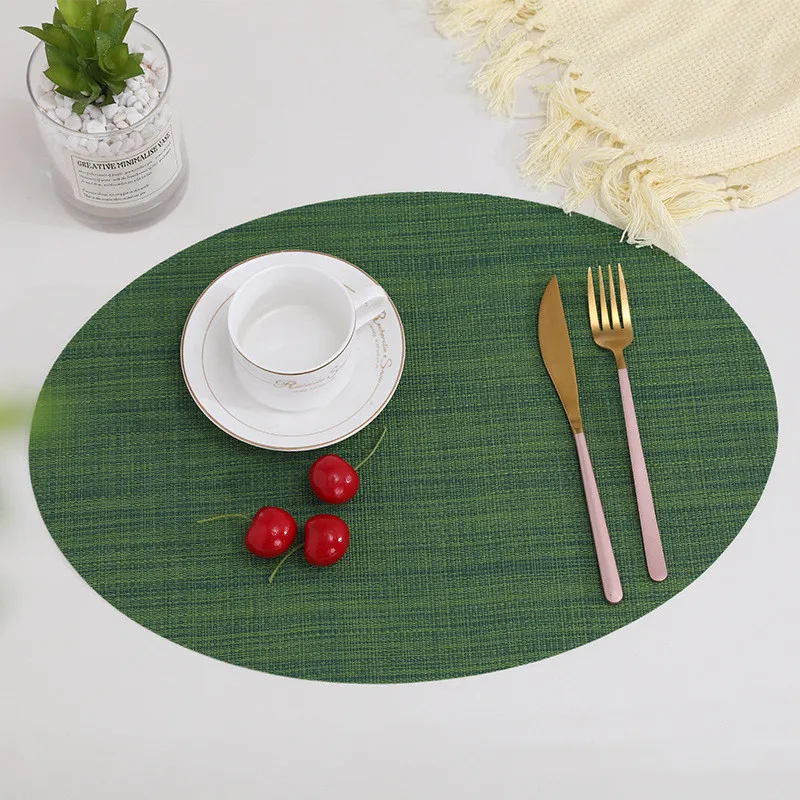 

European-Style PVC Placemat Solid Color Non-Slip, Heat Insulation Western Place Mat, Oval Teslin Table Mats, Hotel and Restauran