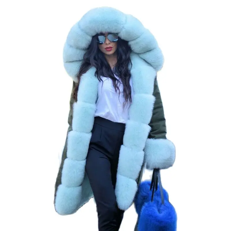 2022 New Trendy Real Fur Parkas with Fox Fur Whole Skin Genuine Fox Fur Parka Female Outwear Winter Fashion Fur Overcoat Luxury