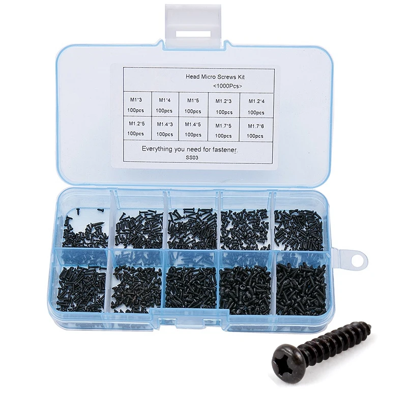 

500pcs/set M1 M1.2 M1.4 M1.7 Mix Pa Phillips Head Micro Screws Round Head Self-tapping Electronic Small Wood Screws Kit