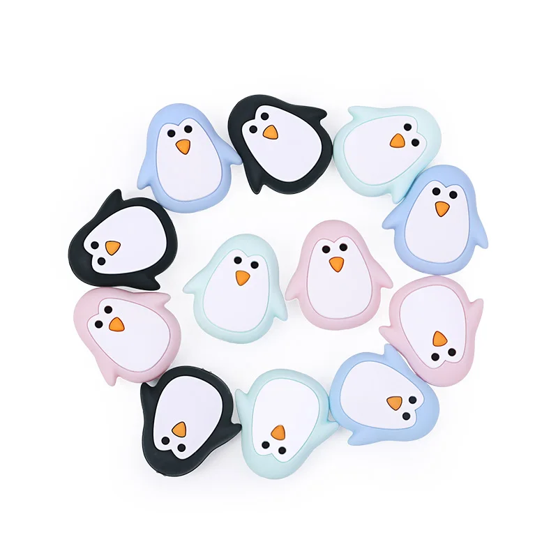 Chenkai 10PCS Silicone Bear Bird Cat Star Duck Fox Beads Baby Shower Teething Infant Round DIY Pacifier Chain Necklace Making