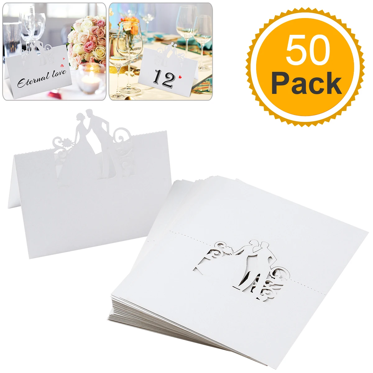 50PCS Paper White Elegant Table Card Heart Hollowed Table Namecard Table Cards Place Cards Wedding Guests Banquet Party Favors