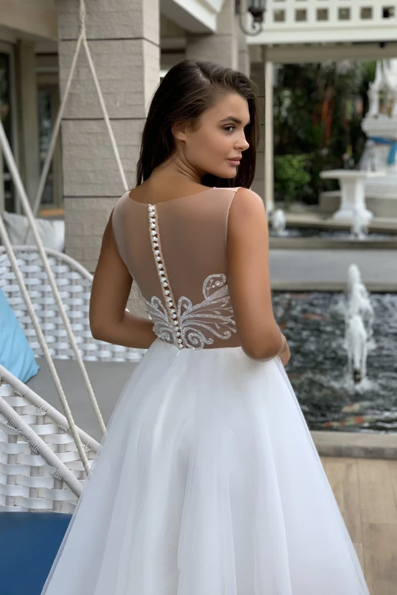 Latest Charming Short Wedding Dresses Lace Jewel Neck Wedding Gowns Knee Length Illusion Back Bridal Dresses Beaded On Sale