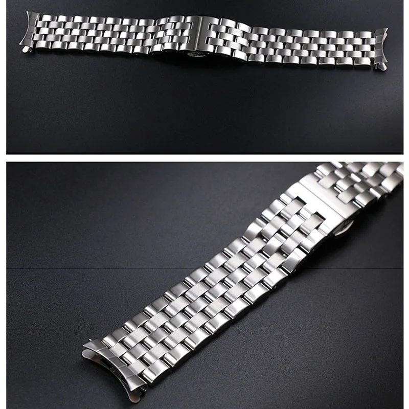 2in1 Flat Curved End Watch Strap 18 19 20mm 21 22mm 24mm 26mm Replacement Watch Band Butterfly Buckle Stainless Steel Watchbands