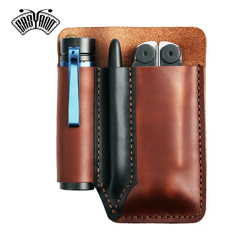 EASYANT-Couteau de poche en cuir fait à la main, gaine, outil, poudres, accessoires multi-outils EDC