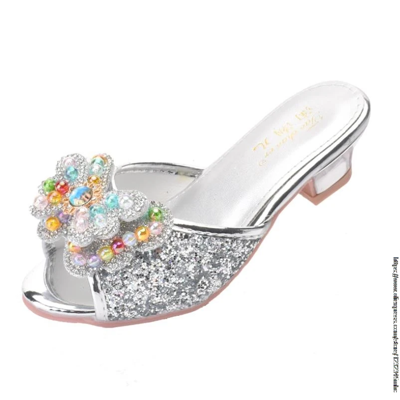 Disney Girls Slipper Rhinestone Butterfly Latin Dance Kids Shoes Children High Heel Princess Shoes Glitter Leather Party Wedding