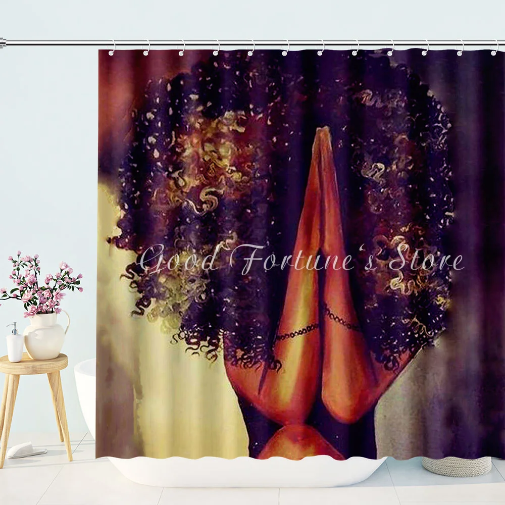 Fashion African Girl Praying Black Queen Shower Curtain