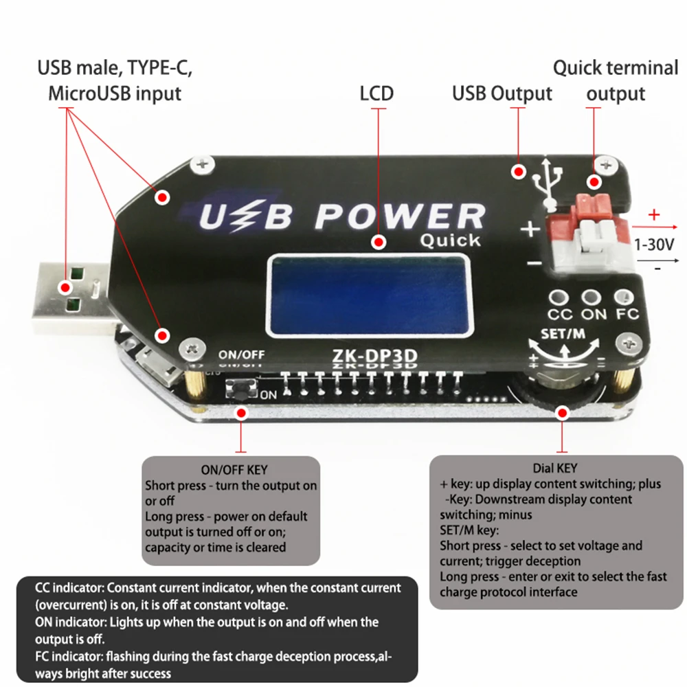 Digital Control USB Adjustable Power Supply Module Constant Voltage Constant Current Mobile Boost Line Fan Speed Controller 15W