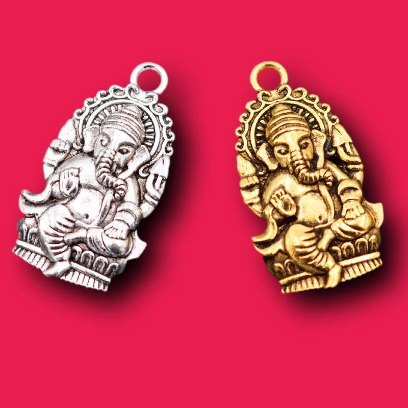 6pcs Silver Color / Gold 3D Elephant Buddha Ganesha Lucky Pendants DIY Charms Bracelet Necklace Jewelry Crafts Metal Accessories