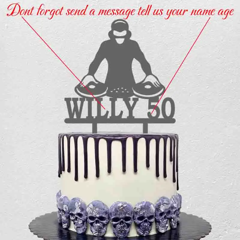 Personalized DJ Musician Birthday Cake Topper Custom Name Age For Disc Jockey Birthday Party Cake Decoration Topper