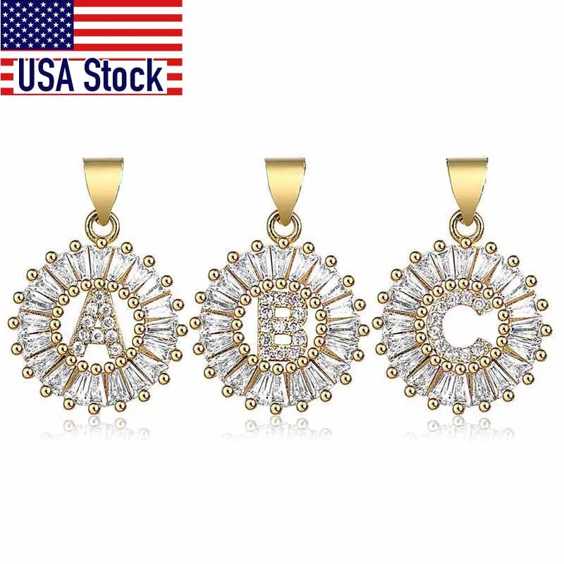 Gold Color Cubic Zirconia Paved Rhinestone Pendant Necklace for Womens Girls Charm Letter Pendants Name Wholesale Jewelry GP399A