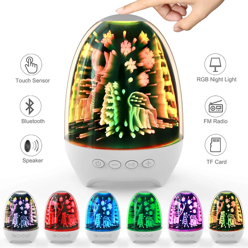 Night Light Bluetooth 5.0 Speakers TWS Wireless Hands Free Calling Bedroom Lamp Soundbox With Colorful LED Light