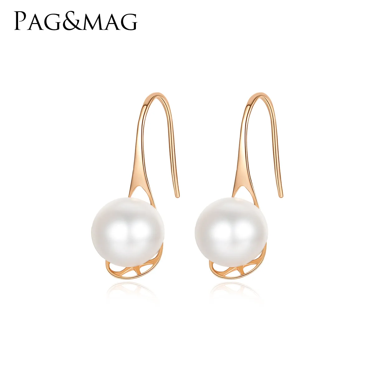 

PAG & MAG genuine guaranteed 18K gold earrings 6.5 -7 mm normal round natural fresh water pearl female decoration all-match