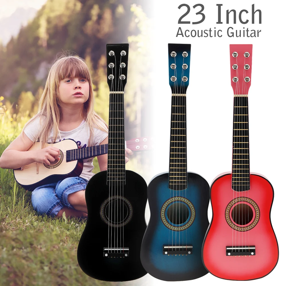 IRIN Mini portátil 23 pulgadas tilo acústico 12 trastes 6 cuerdas guitarra con púa y cuerdas para niños guitarra acústica