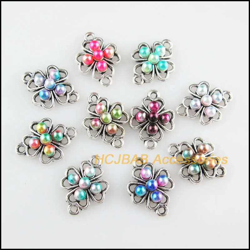 

20Pcs Tibetan Silver Tone Flower Mixed Acrylic Clover Charms Connectors 12.5x17.5mm