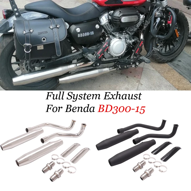 Slip On For BENDA BD300-15 Motorcycle Full System Double Exhaust Modified Front Link Pipe Muffler Catalyst Stainless Steel