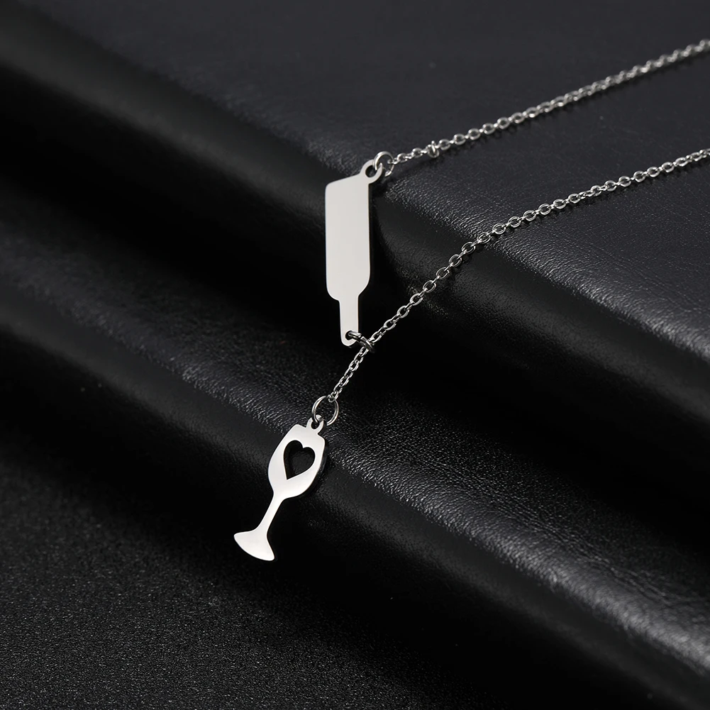 Skyrim Simple Heart Red wine and Glass Pendant Necklace Stainless Steel Neck Chain Women's Necklaces Fashion Jewelry Gift 2025