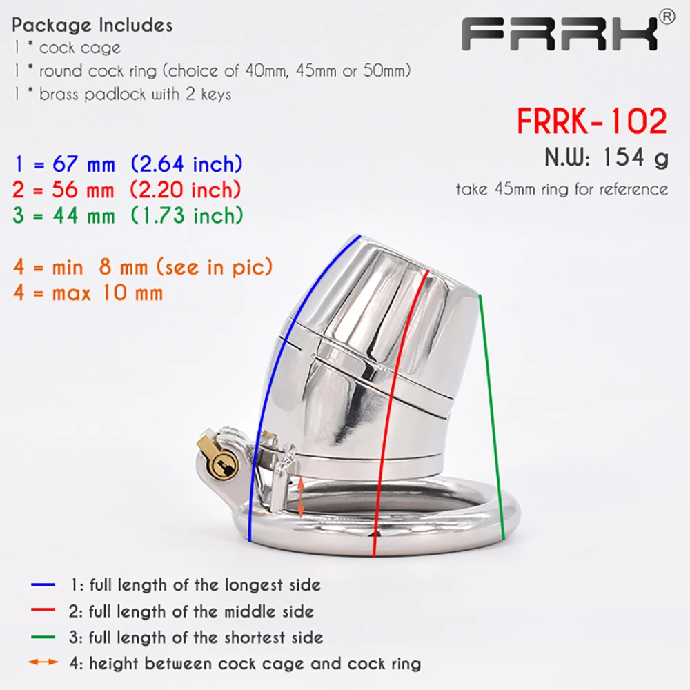 FRRK Male Chastity Device Full Closed Steel Cock Cage BDSM Adult Sex Toys Metal Bondage Belts for Men Shower Head Penis Rings