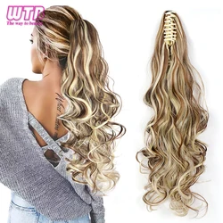 WTB Synthetic Long Wavy Claw on Hair Tail False Hair Ponytail Hairpiece Drawstring Wave Black Ponytail Extensions for Women