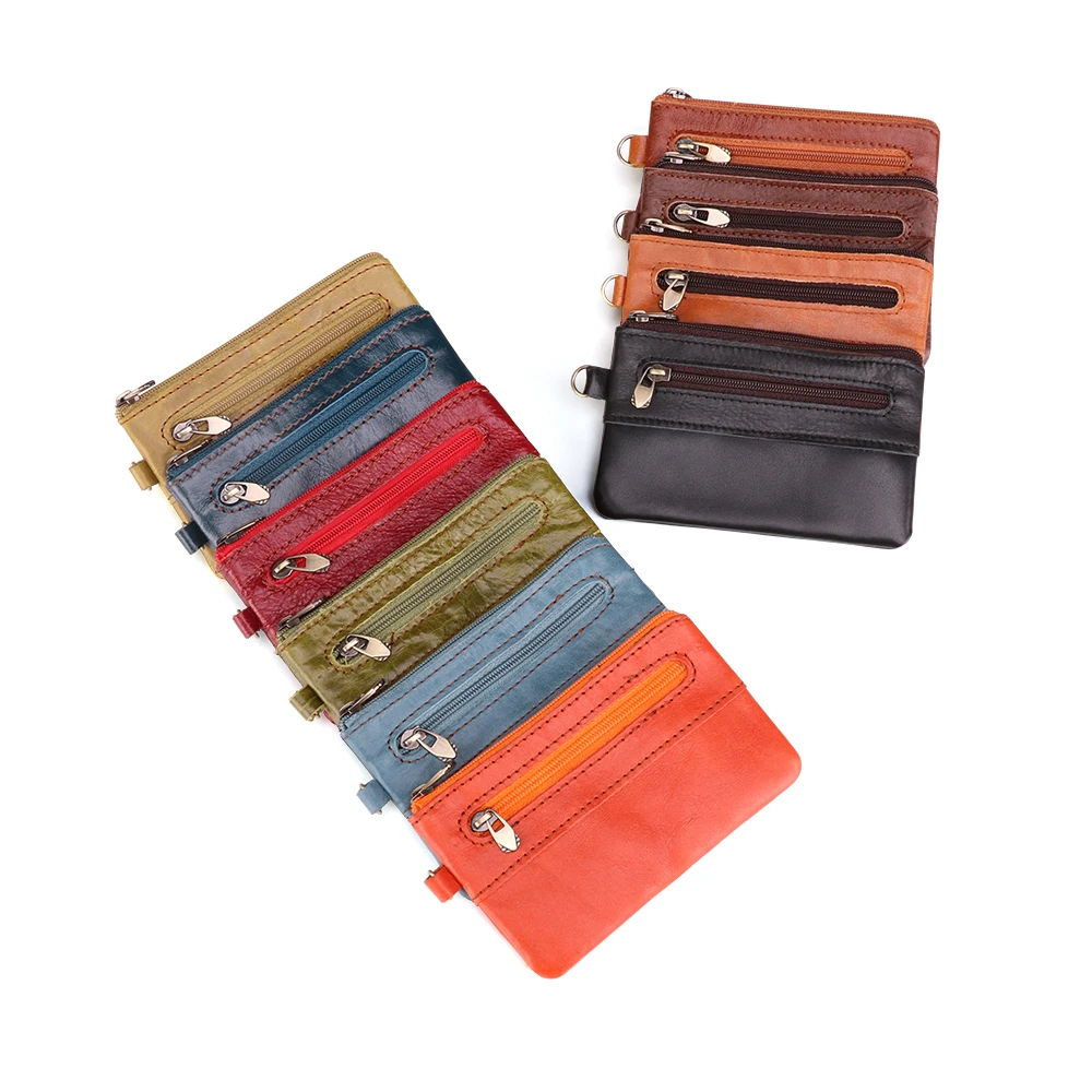 JOGUJOS Cowhide Coin Purse Men Genuine Leather Short Wallets Men Women Vintage Slim Zipper Short Wallets Card Holder Cards Purse