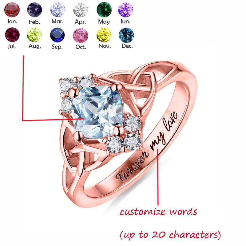 AILIN Celtics Knots Custom Gemstone Engraving Wedding Rings For Women Sterling Silver 925 Personalized Engagement Jewlery Gifts