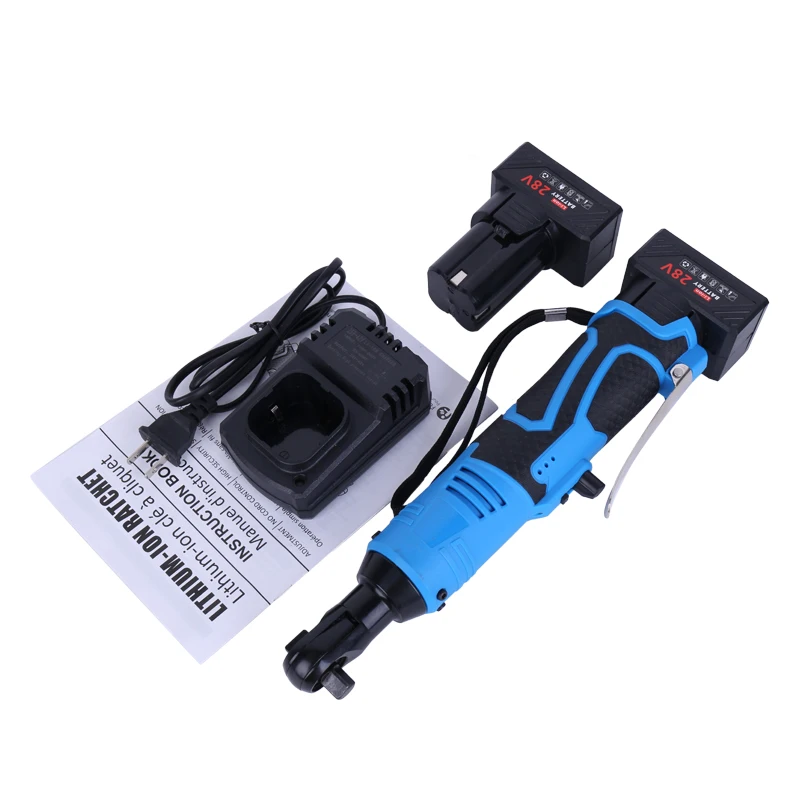Llave eléctrica inalámbrica de 12/18/28V, herramienta de reparación de automóviles, extracción de tuerca de tornillo, llave de carraca recargable de ángulo recto de 90 °