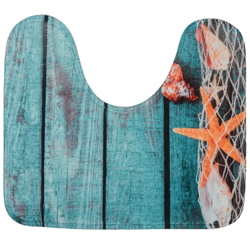 Hot Sale Beach Seashells Starfish Sand Bath Mat Holidays Summer Bathroom Carpet Rug Non-Slip 3 Piece Toilet Mat Set Starfish F