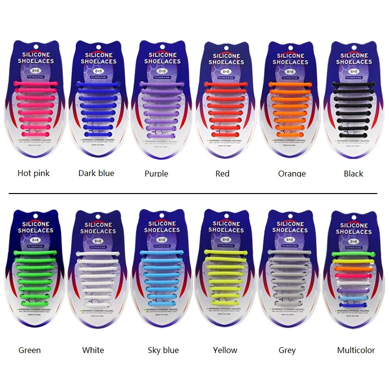 16pcs/lot Silicone Shoe laces No Tie Shoelaces Lazy Elastic Silicone Shoelaces For No Tie Running Sneakers Shoe Laces Strings