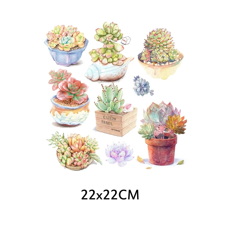 Thermal Transfer Stickers On Fabric Cactus Flower Stripes Badge Applique Thermo Transfers For Clothes Heat Transfer Clothing