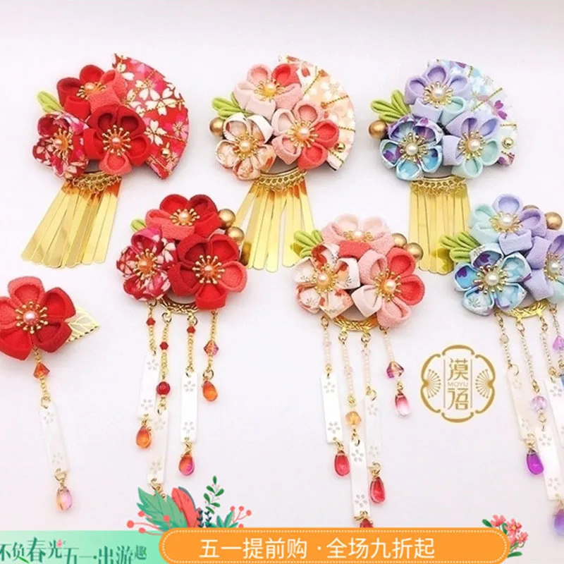 

2019 hand made hairpin cotton cloth hair clip barrettes Japanese kimono anime cosplay Traditional classical accessories