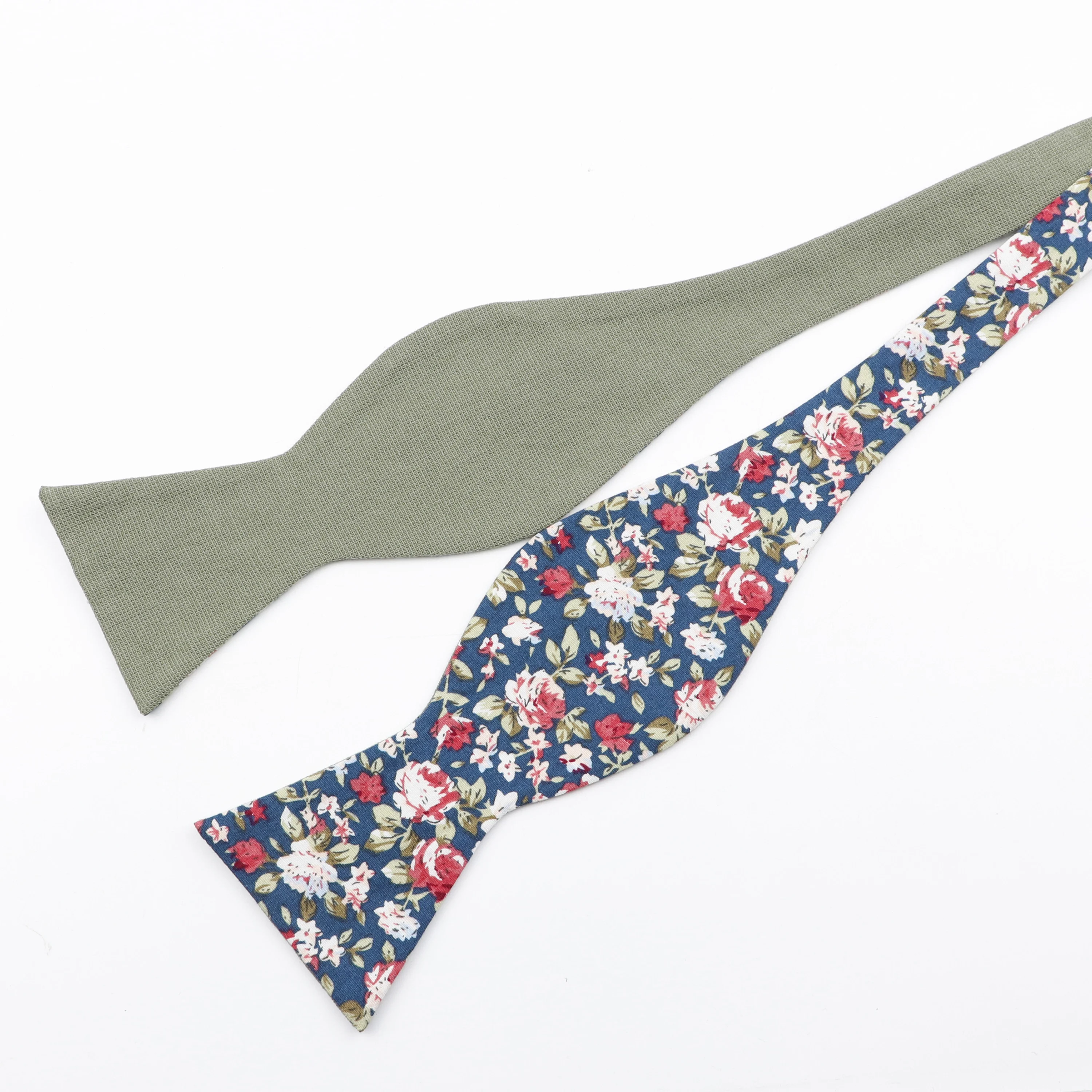 New Fashion Two-Color Adjustable Self Bow Tie Men\'s 100% Cotton Dot Floral Solid Butterfly Wedding Party Double Sides Available