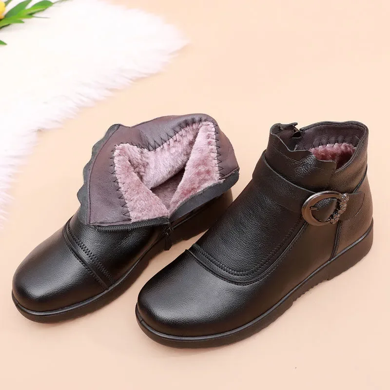 GKTINOO Fashion Winter Women Genuine Leather Ankle Boots Female Warm Plush Snow Boots Mother Waterproof Non-slip Booties