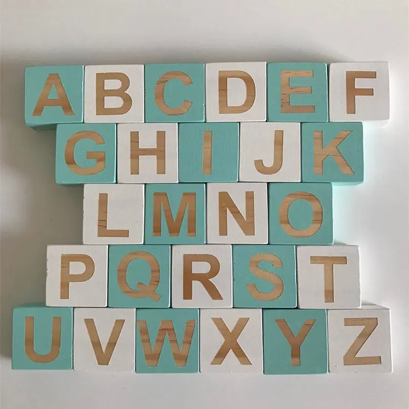 5x5cm Nordic Wooden Alphabet Letters Wood English ABC Blocks DIY Baby Name Cubes Newborn Keepsake Gifts Toys Photo Props Decor