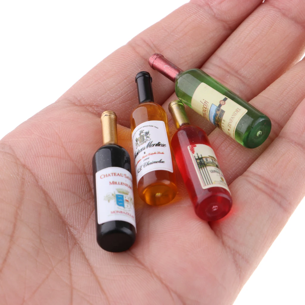 2/4/6pcs Dollhouse Miniatures Glass 1:12 Wine Bottles Plastic Set Liquor Miniature Champagne Cocktail Bottles Model Accessory