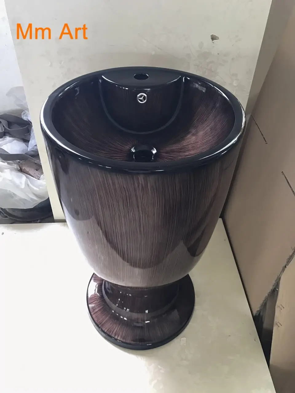 Boutique One-Piece Pedestal Basin High-Grade Wood Grain Marbling Pedestal Basin Art Washbasin Stage Wash Basin