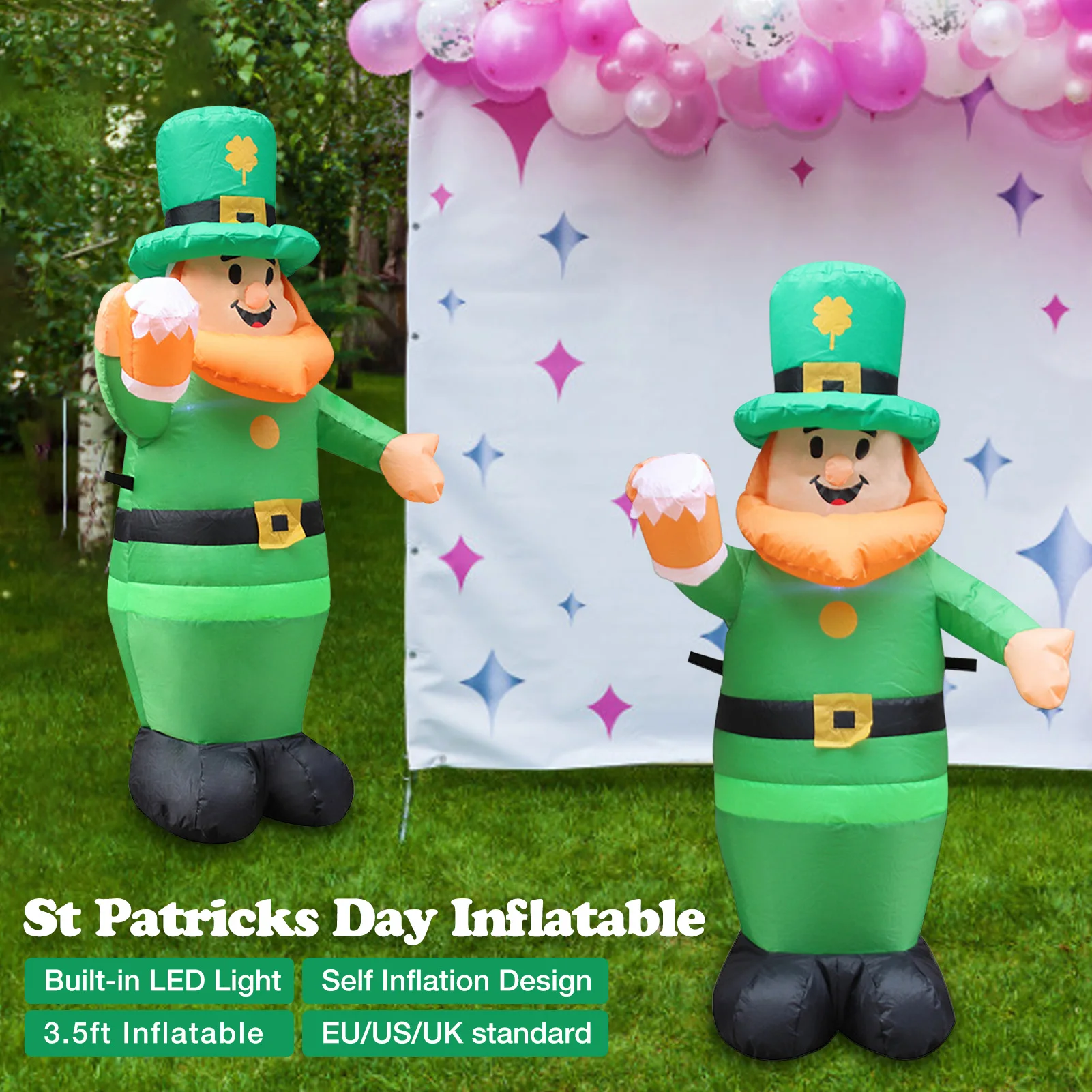 St Patricks Day Iatable Leprechaun Irish Party Decor Blow Up Leprechaun Outdoor Lawn Yard Decoration