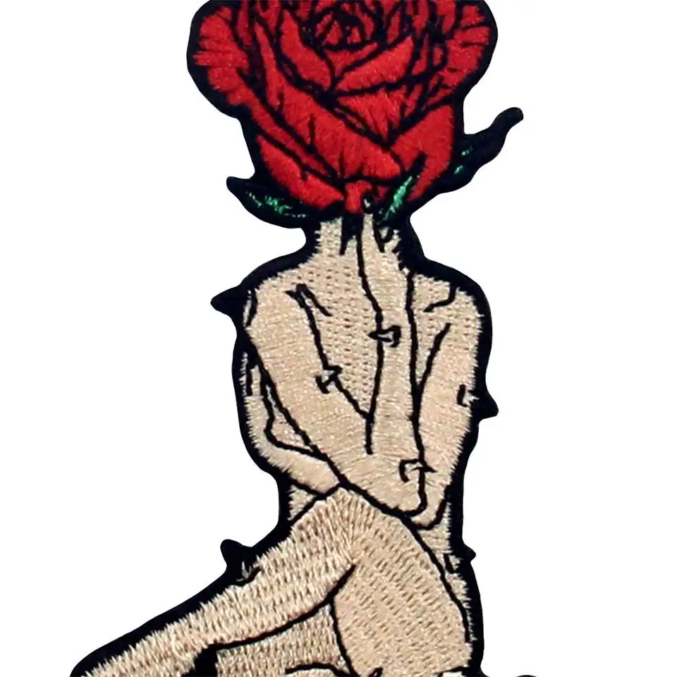 Embird Embroidered Patches Cartoon Woman Rose With Thorns Handmade 3D Appliques For Clothes