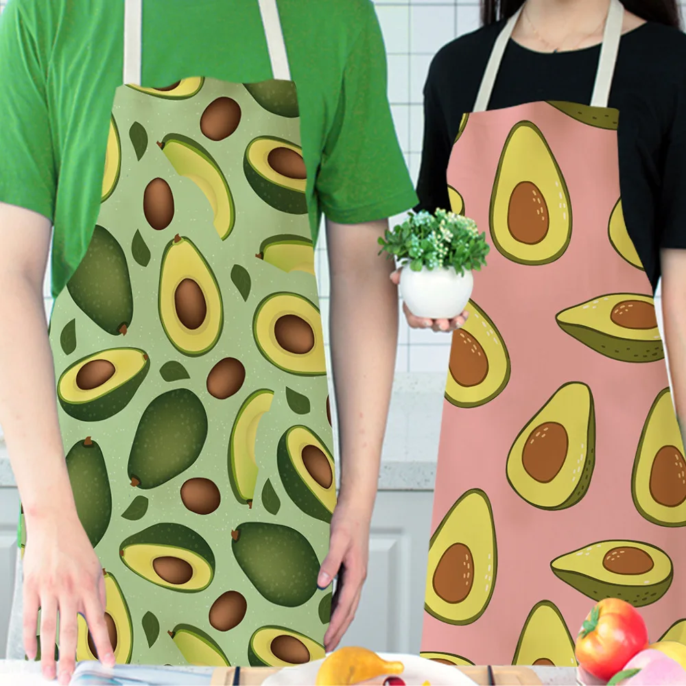 

Cute Cartoon Fruit Avocado Pink Printed Linen Apron Dress Woman Men DIY Custom Barista Cooking Aprons Kitchen Baking Accessories