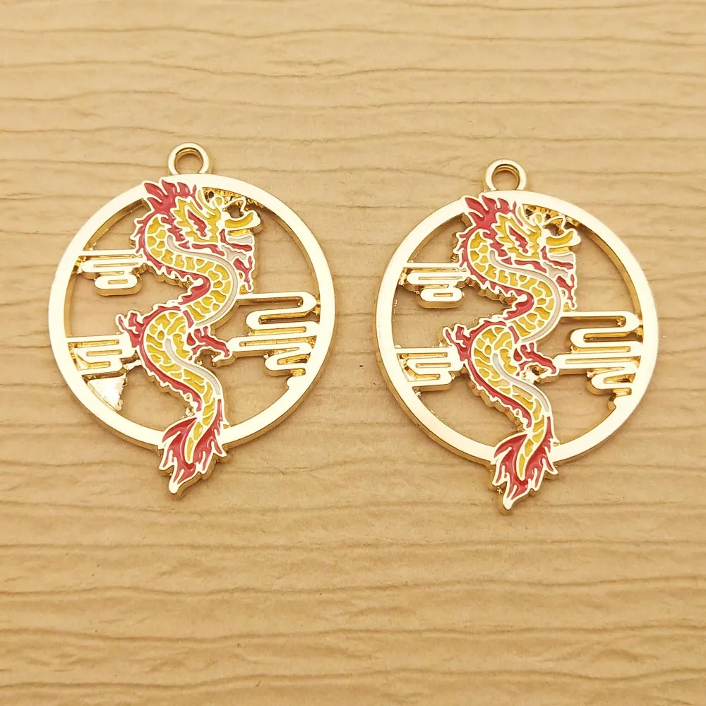 10pcs Enamel China Dragon Charm for Jewelry Making Animal Earring Pendant Necklace Bracelet Accessories Alloy Metal Gold Plated