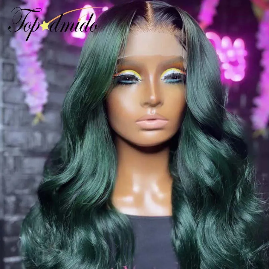 Topodmido Ombre Green Color Lace Front Wigs with Baby Hair Brazilian Remy Hair 13x4 Human Hair Wig Body Wave Lace Closure Wigs