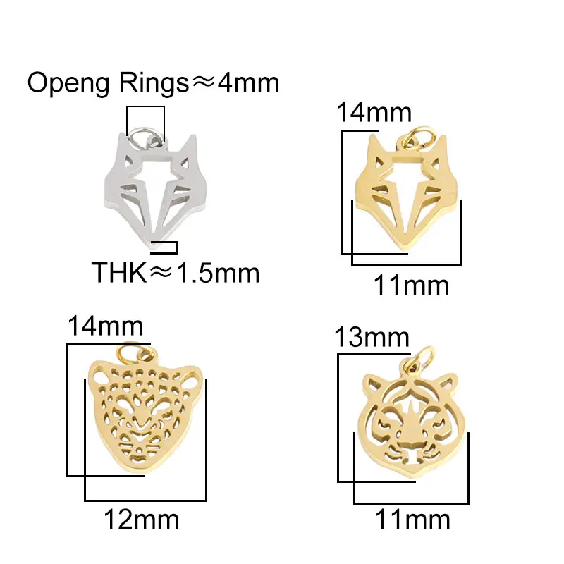 5pcs Stainless Steel Charms Animals leopard Pendant Charms Makings Wolf Tiger Charm Jewelry Making Necklaces For DIY Handmade