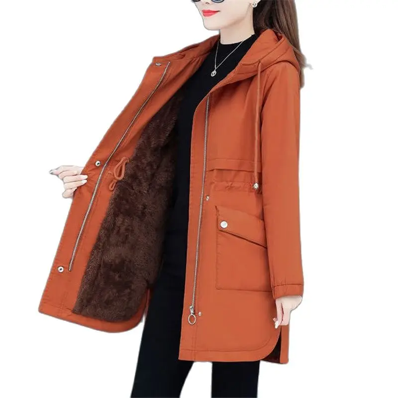 

Women Parkas 2023 New Female Velvet Thickening Hooded Winter Jacket Women's Cotton Padded Coat Overcoat 4XL D1153