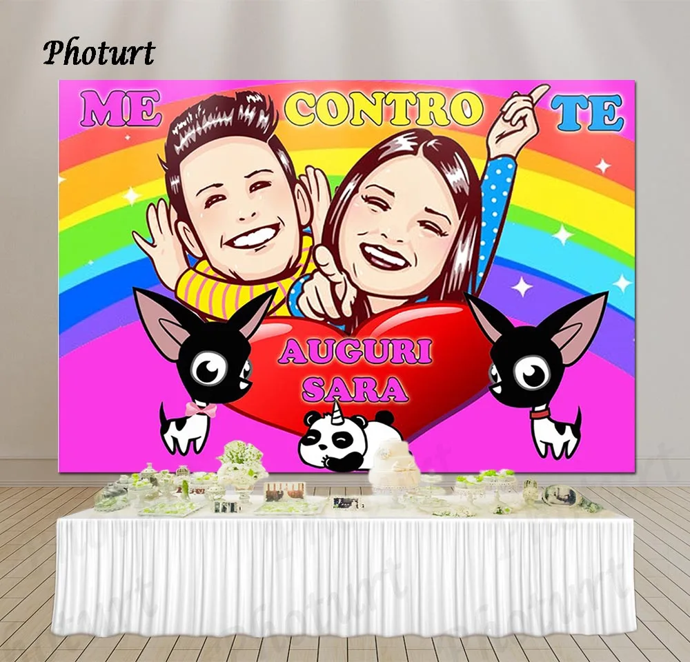 PHOTURT Me Contro Te Photography Backdrop Birthday Party Background Dog Panda Rainbow Drop Shipping Vinyl Photo Studios Props