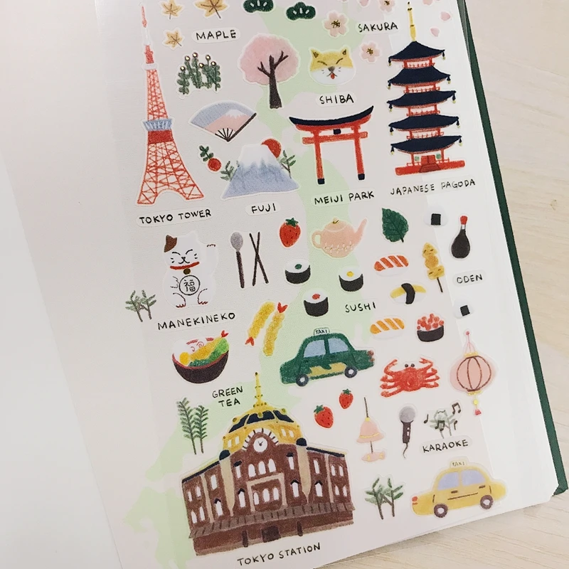 Sonia Daily In Tokyo DIY PET Stickers Scrapbooking Japan Building Tower Sushi Foods Die Cuttings Diary Planner Hobby Decoration
